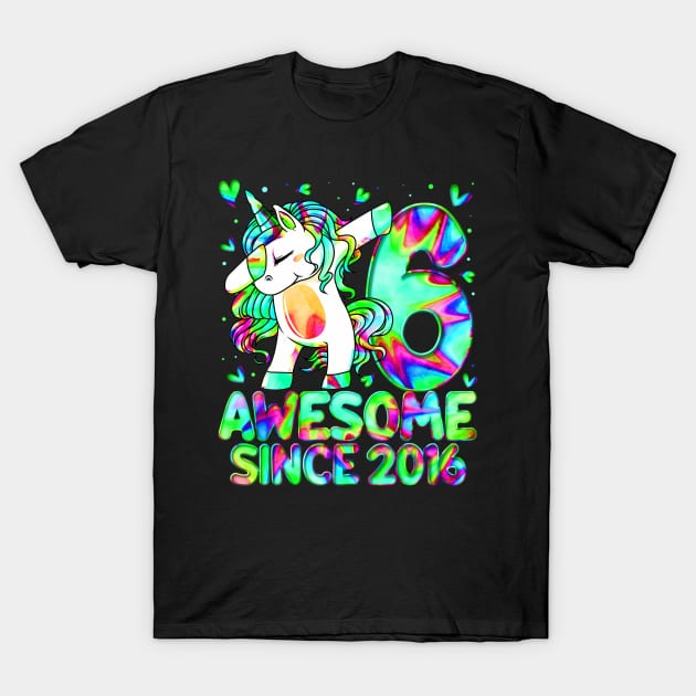 6Th Birthday Colorful Tie Dye 6 Year Old Unicorn Girls T-Shirt by Zoe Hill Autism